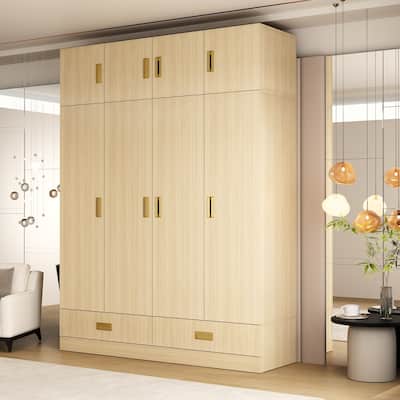 Wardrobe Closet Cabinet with Gold Handles and Optional Top Cabinet