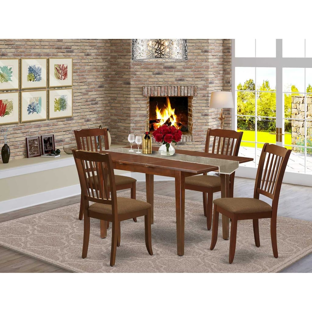 HomeStock 5-Pc Mahogany Finish Solid Wood Top - Rectangular Dining Room Set with Butterfly Leaf - Seats 4