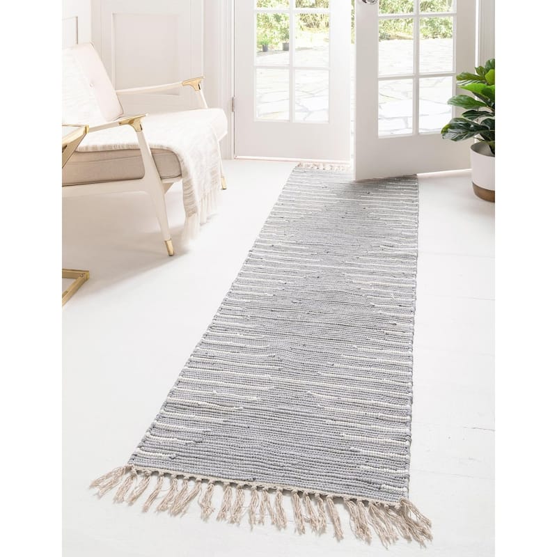 Braided Dario Collection Area Rug - 2'x8' - Light Gray-Ivory
