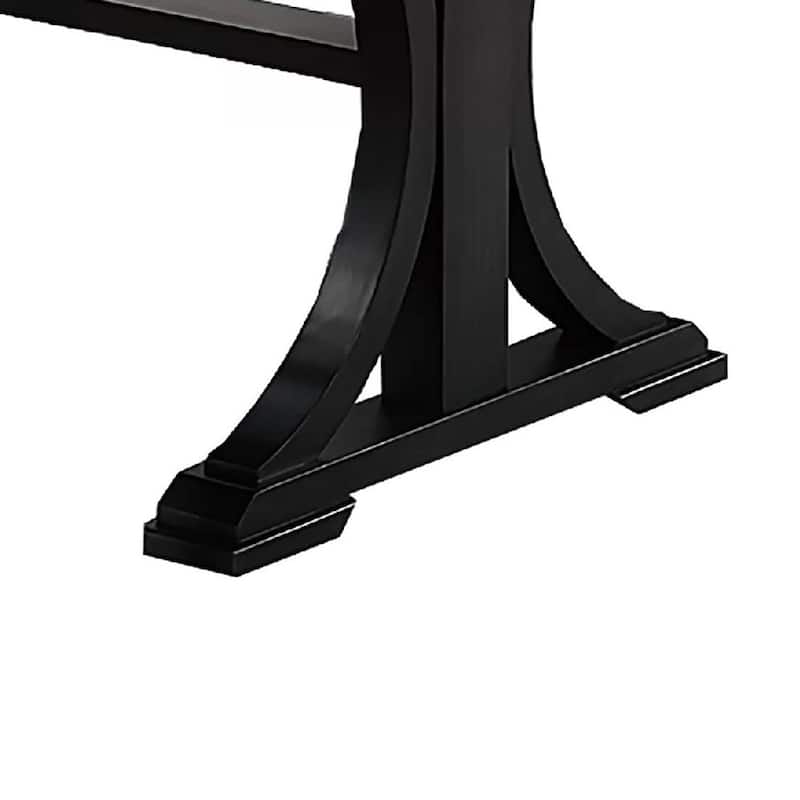 Berny Dining Table, Extension Leaf, Trestle Base, Gray Wood, 64-46 Inch - Charcoal Gray