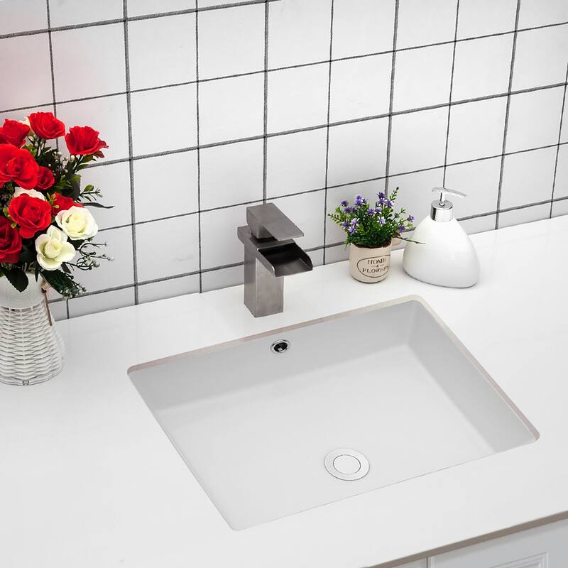 White Ceramic Handmade Rectangular Undermount Bathroom Sink - White