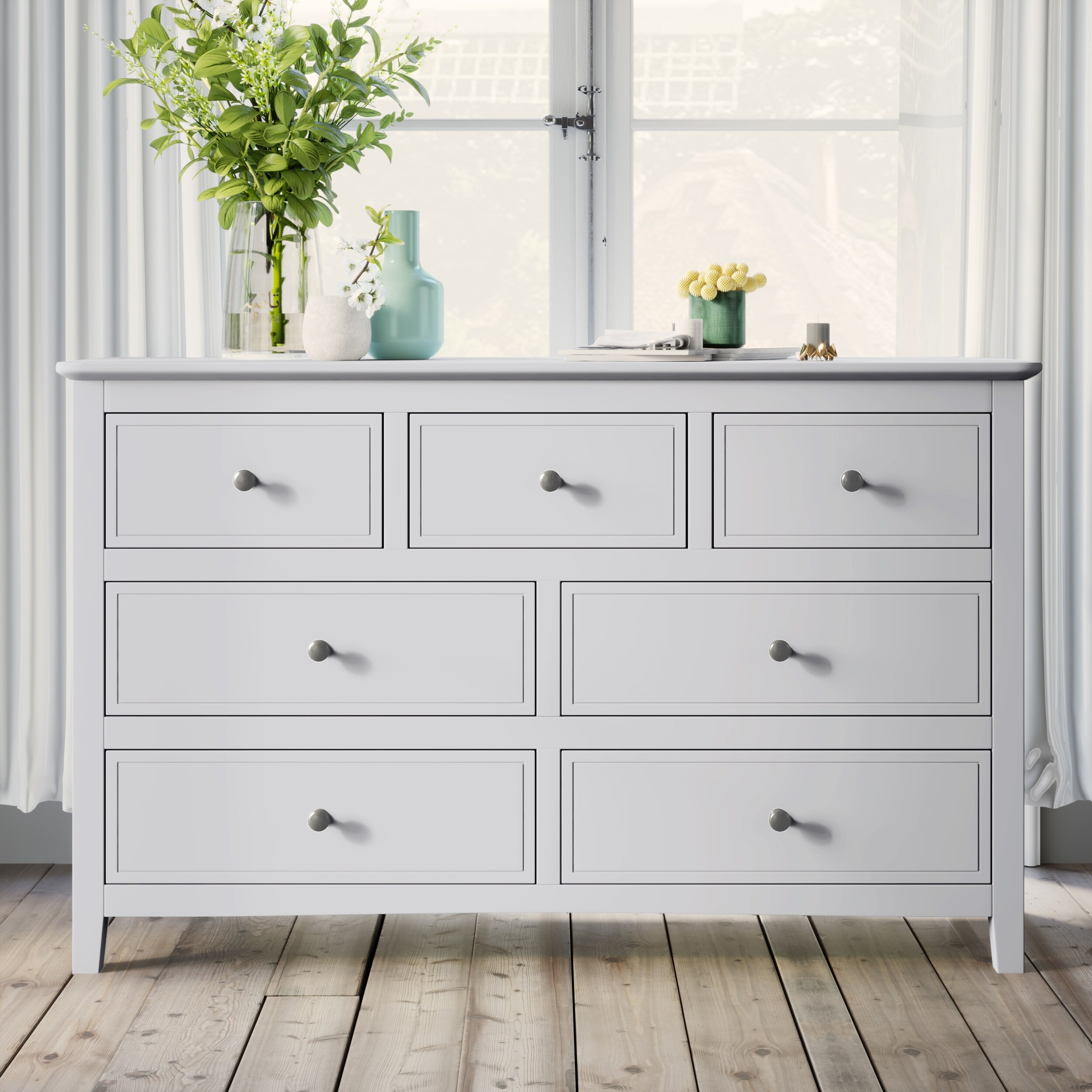 7 Drawer Solid Wood Dresser with Tapered Legs Pine Storage Cabinet Brushed Nickel Pulls for Bedroom or Living Room White On Sale Bed Bath Beyond 42317632