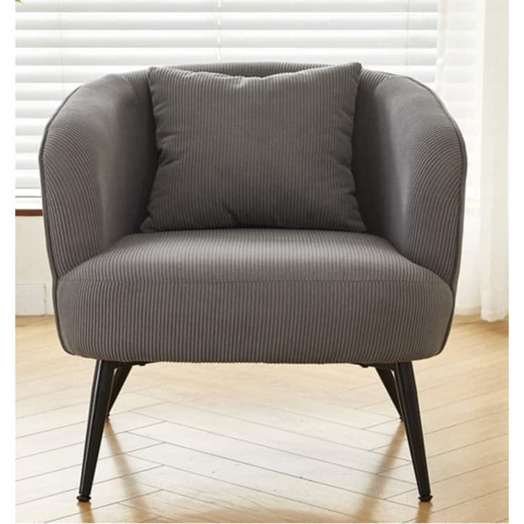 Modern Channel Corduroy Velvet Accent Chair with Black Metal Legs Luxurious Design and Comfortable Seating Ideal - Grey