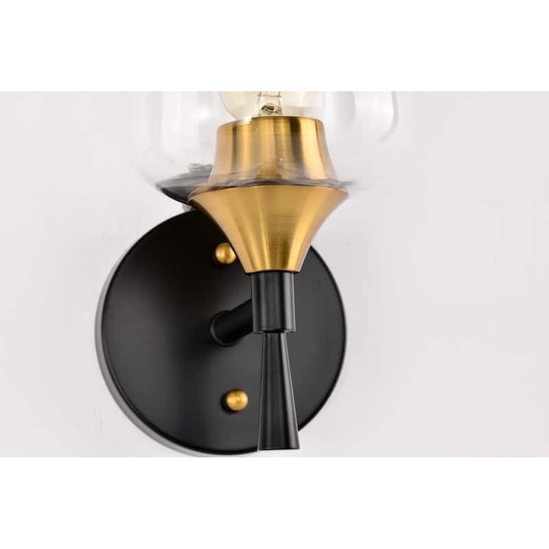 Black and Antique Brass 1-Light Indoor Wall Sconce with Clear Glass Shade