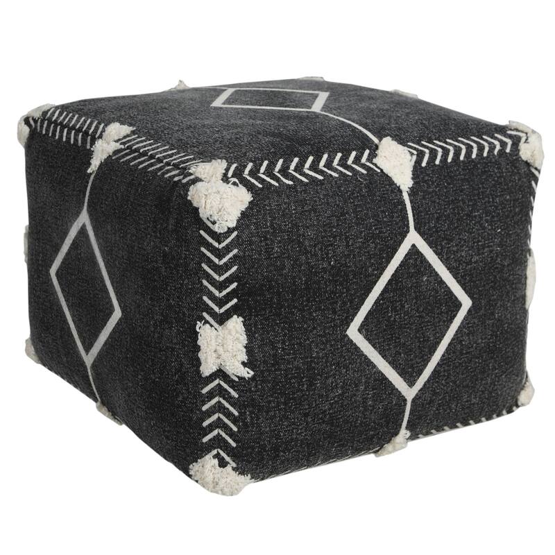 18" Black and White Diamond Dash Square Pouf Ottoman