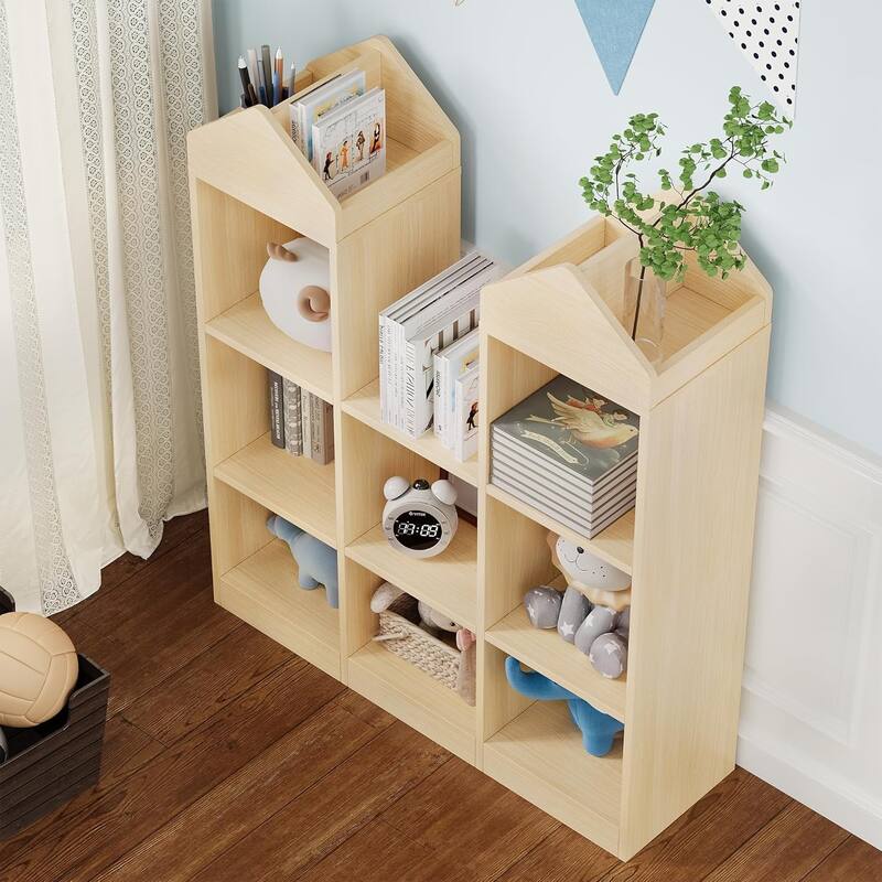 Toy Storage Organizer 8-Cubby Kids Bookshelf Natural Bookcase