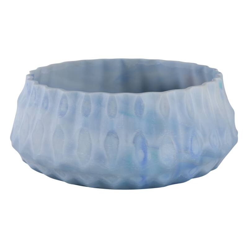 Glass Bowl Carved Stylish Modern Decorative Accent - 5" Blue - 11.75" x 11.75" x 4.75"
