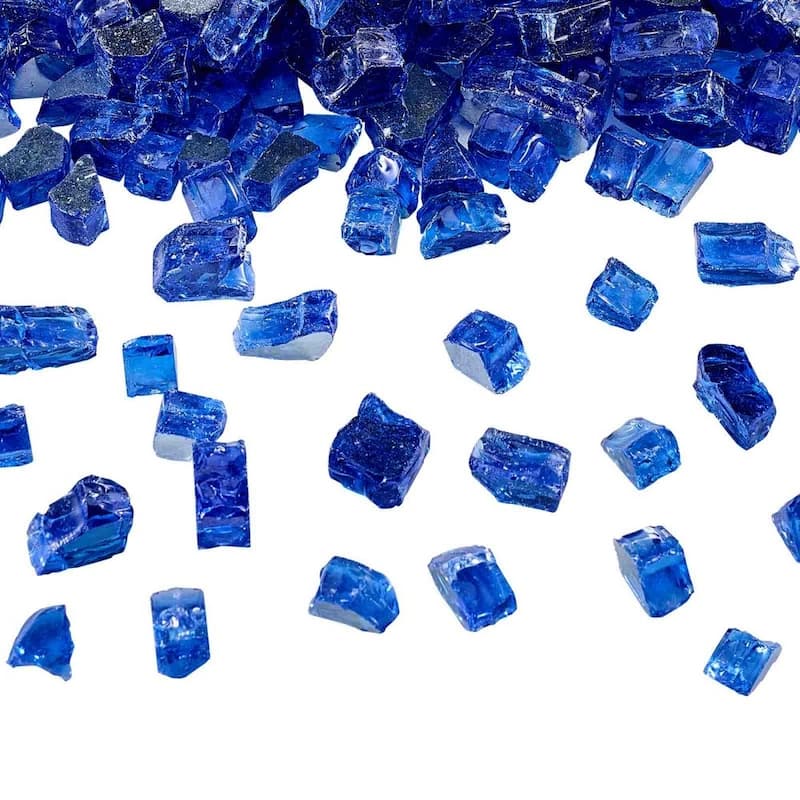 Cobalt Blue Tempered Crushed Glass Fire Pit Glass Rocks 10 lbs. Heatproof - 1/2 inch