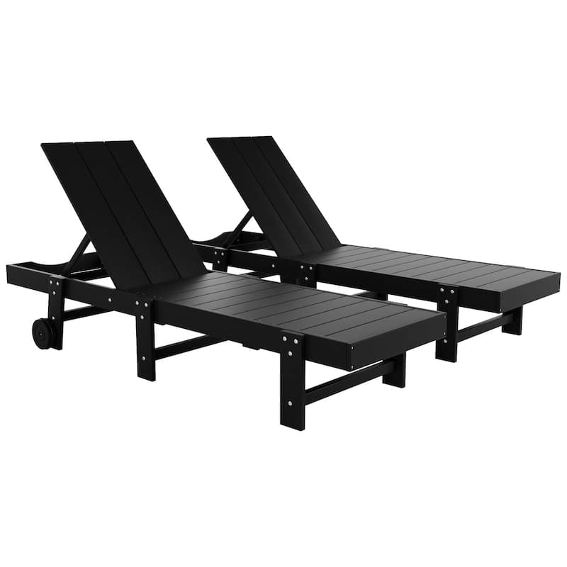 Shoreside Modern Poly Eco-Friendly All Weather Reclining Chaise Lounge With Wheels (Set Of 2)