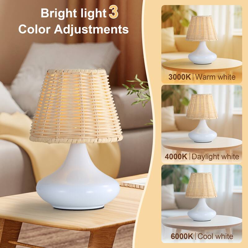 White Woven Bamboo Pendant Light with Iron Base & Three Color Temperatures