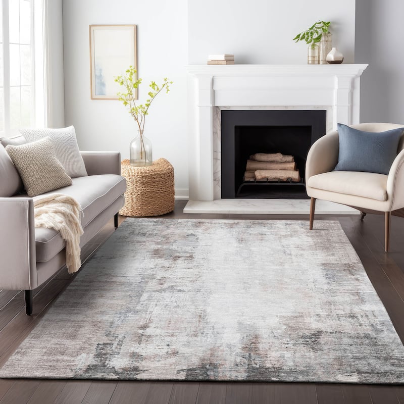 Machine Washable Indoor/Outdoor Abstract Solid Chantille Rug