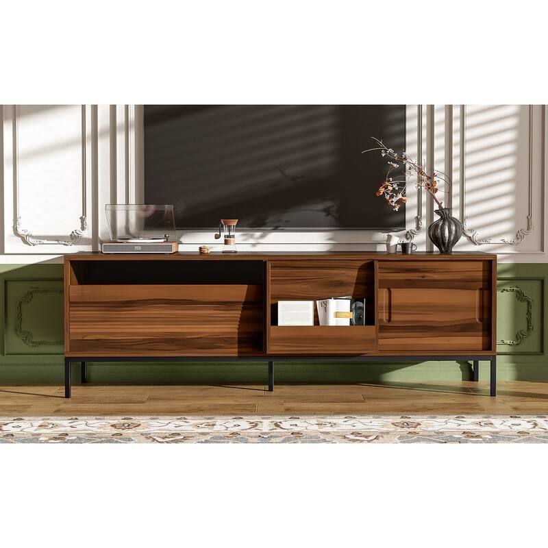 70.8" Modern TV Stand for TVs up to 75 Inches, Entertainment Center with Storage Space, Sliding Doors, Adjustable Shelves