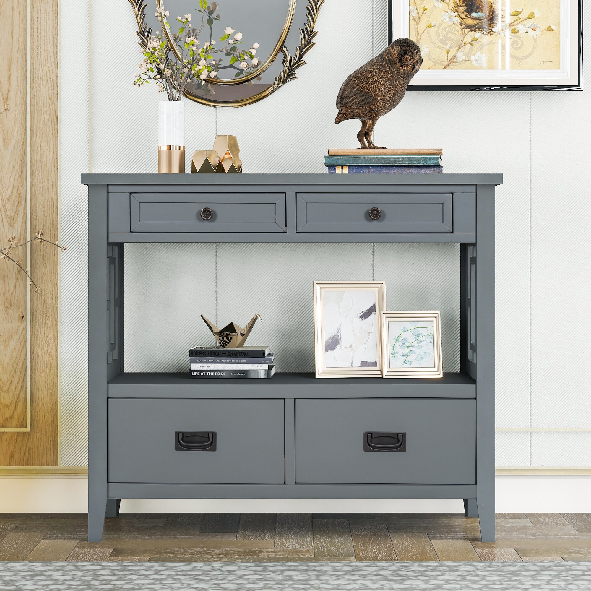 38'' Modern Console Table Sofa Table For Living Room With 4 Drawers And 1 Shelf,console, Sofa & End Tables