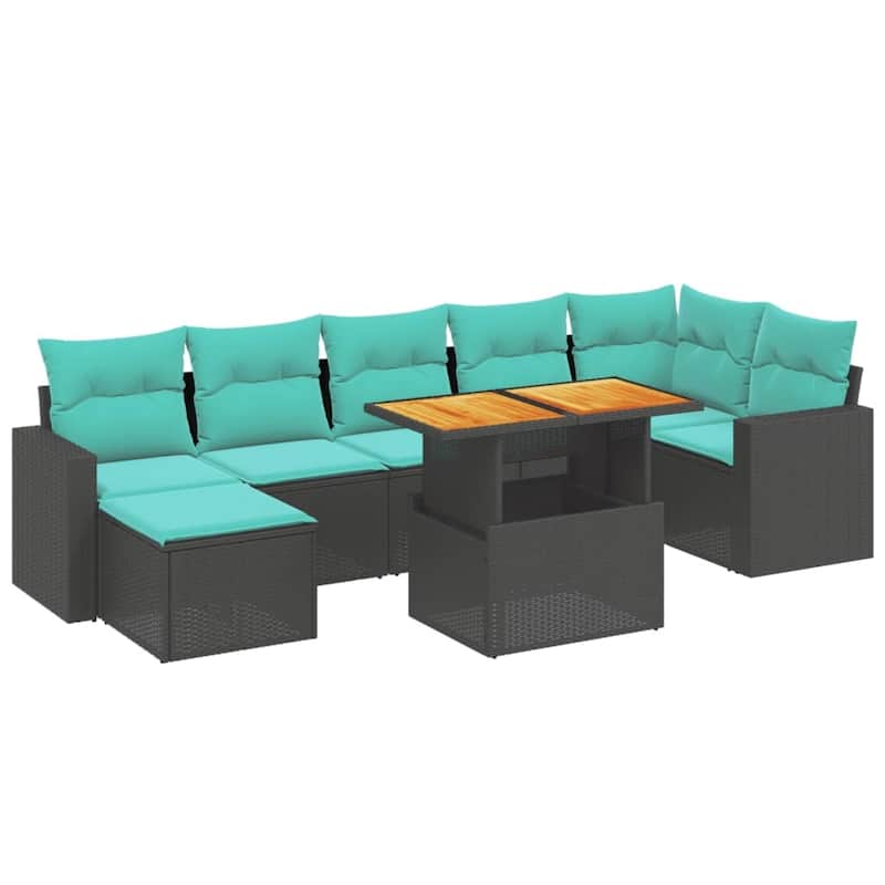 vidaXL Patio Sofa Set with Cushions Outdoor Furniture 8 Piece Poly Rattan - 21.7 x 24.4 x 27.2