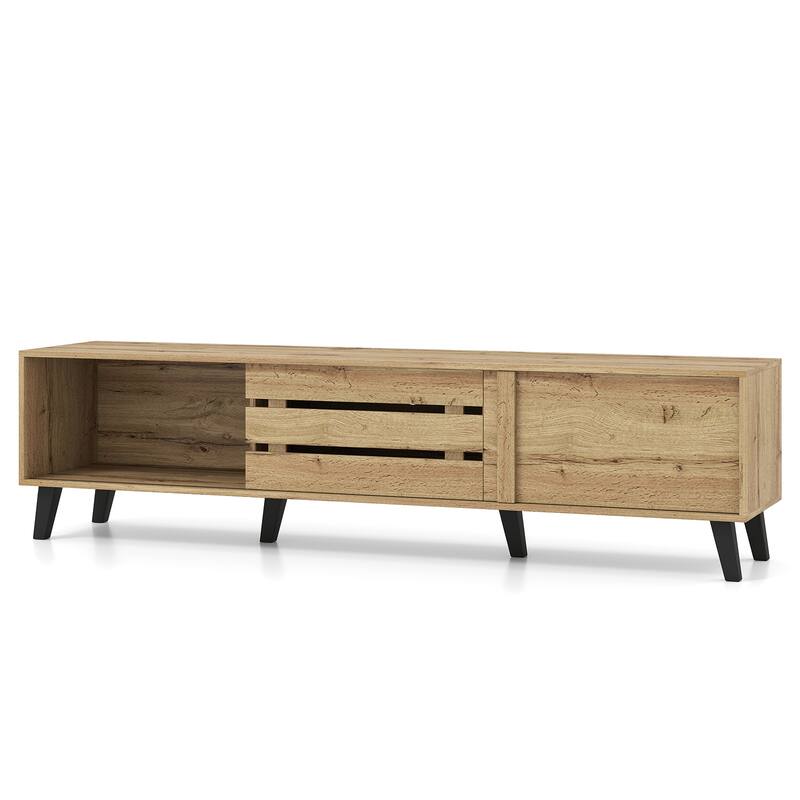 Gymax TV Stand for 80'' TVs w/Sliding Door Cabinets Storage Shelves