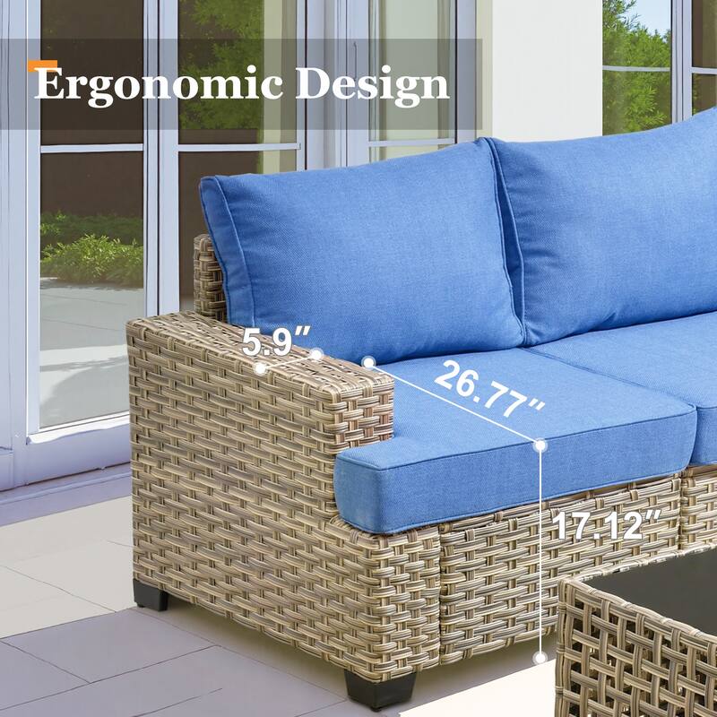 XIZZI 7 Pieces Patio Furniture Wide Armrest Conversation Sofa Set with Ottomans