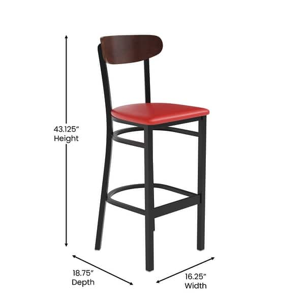 dimension image slide 8 of 13, Commercial Metal Barstool with Wood Seat and Boomerang Back