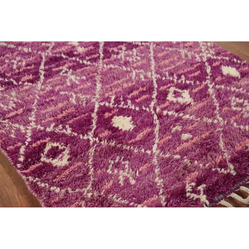 Purple Trellis Plush Moroccan Accent Rug Handmade Wool Carpet - 3'0" x 5'7"