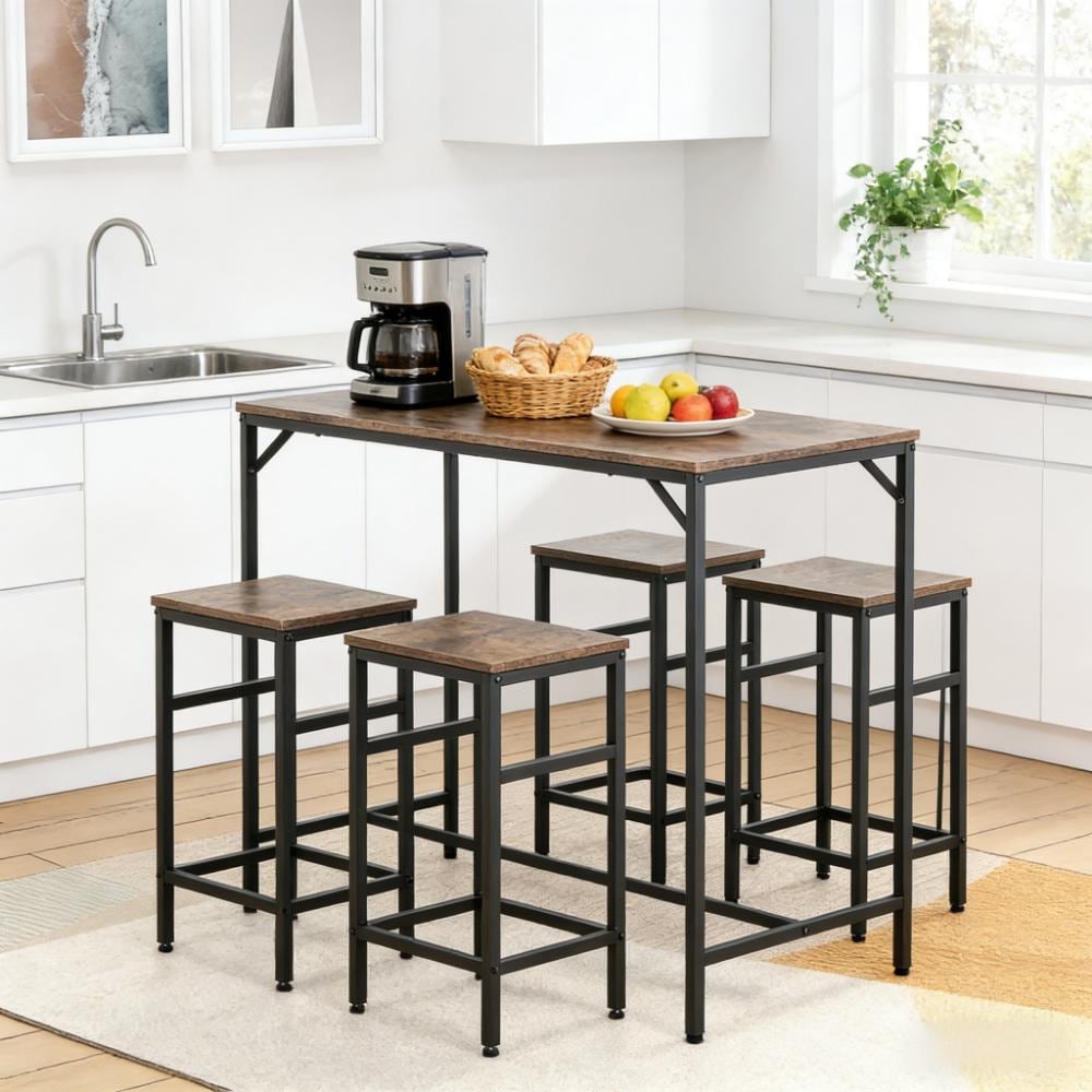 5-Piece Dining Table Set,Table & 4 Stools Set