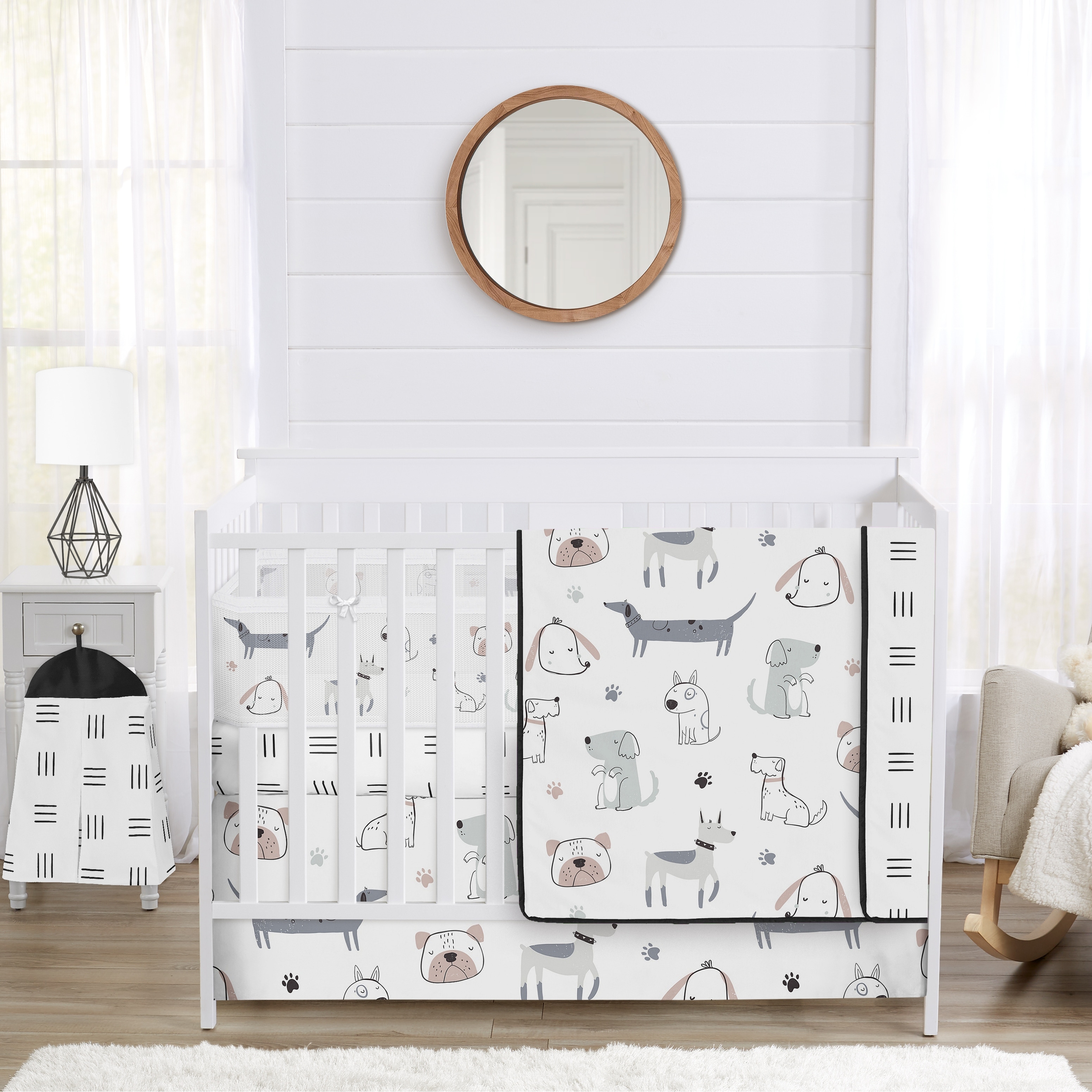 Sweet Jojo Designs Dog Boy Girl Unisex/Gender Neutral 6pc Crib Bedding + BreathableBaby Breathable Mesh Liner Modern - Crib Size