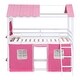 preview thumbnail 13 of 16, Twin Size Bunk Bed Wood House Bed Kids Bed with Elegant Windows Sills and Tent, Blue+White