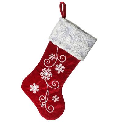 18" Red Christmas Stocking with Snowflakes - 18 in