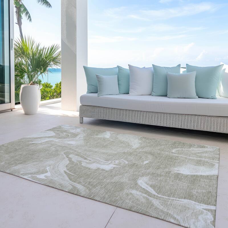 Machine Washable Indoor/ Outdoor Chantille Abstract Motion Rug - Taupe - 3' x 5'