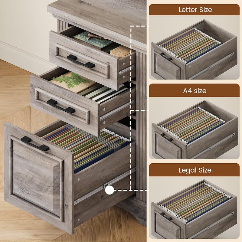 Executive L Shaped Desk Office Desk Drawers Storage Drawers Cabinet -  68.9" - Grey
