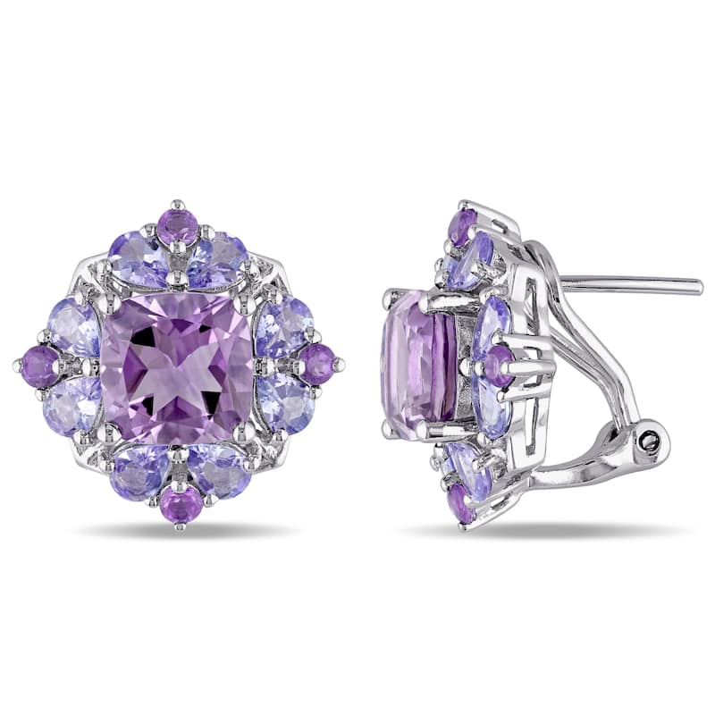Miadora Sterling Silver Amethyst and Tanzanite Stud Earrings