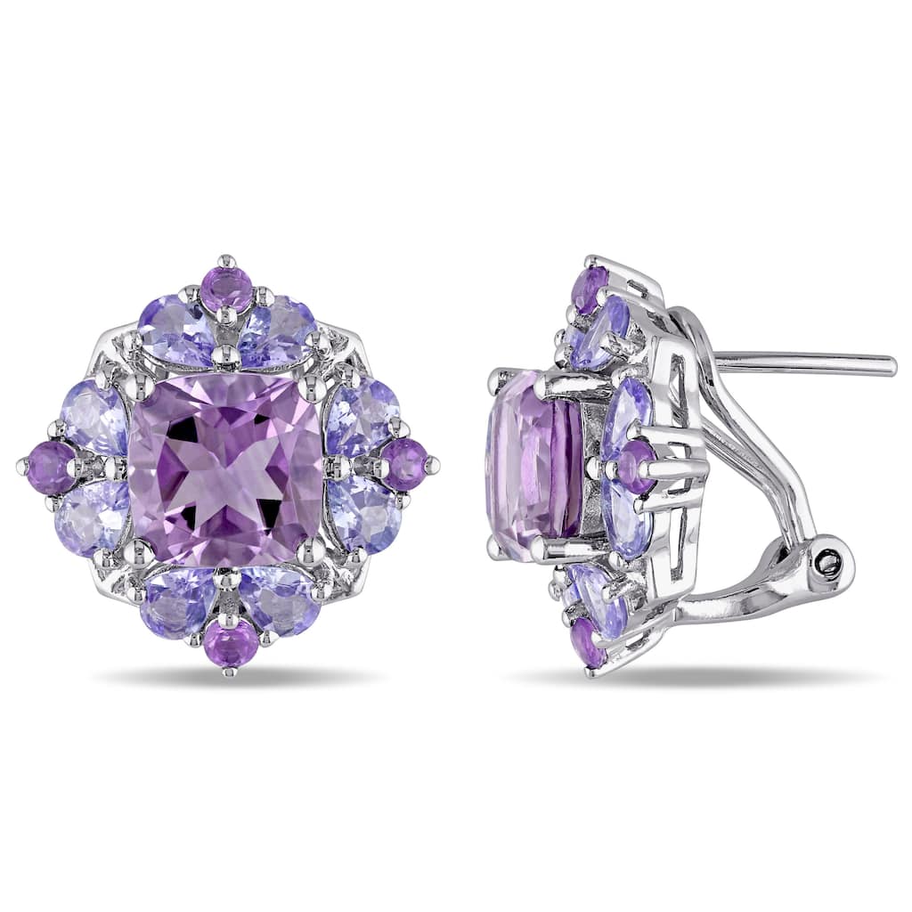 Miadora Sterling Silver Amethyst and Tanzanite Stud Earrings