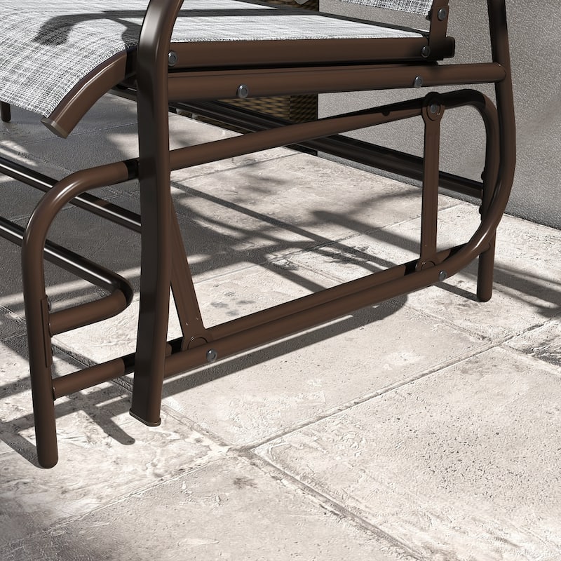 Outdoor Double Glider Bench with Table, Patio Loveseat with Breathable Mesh & Steel Frame