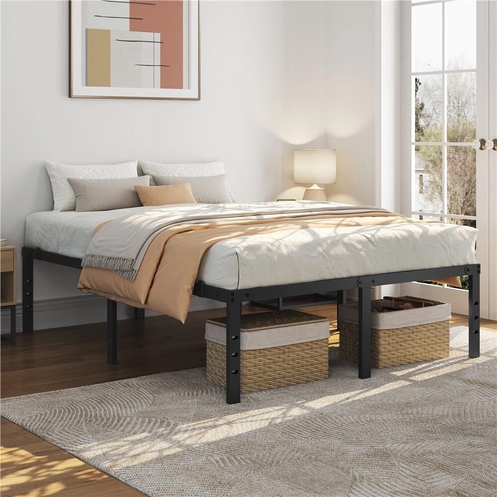 16" Metal Platform Bed Frame Non-Slip Design Queen