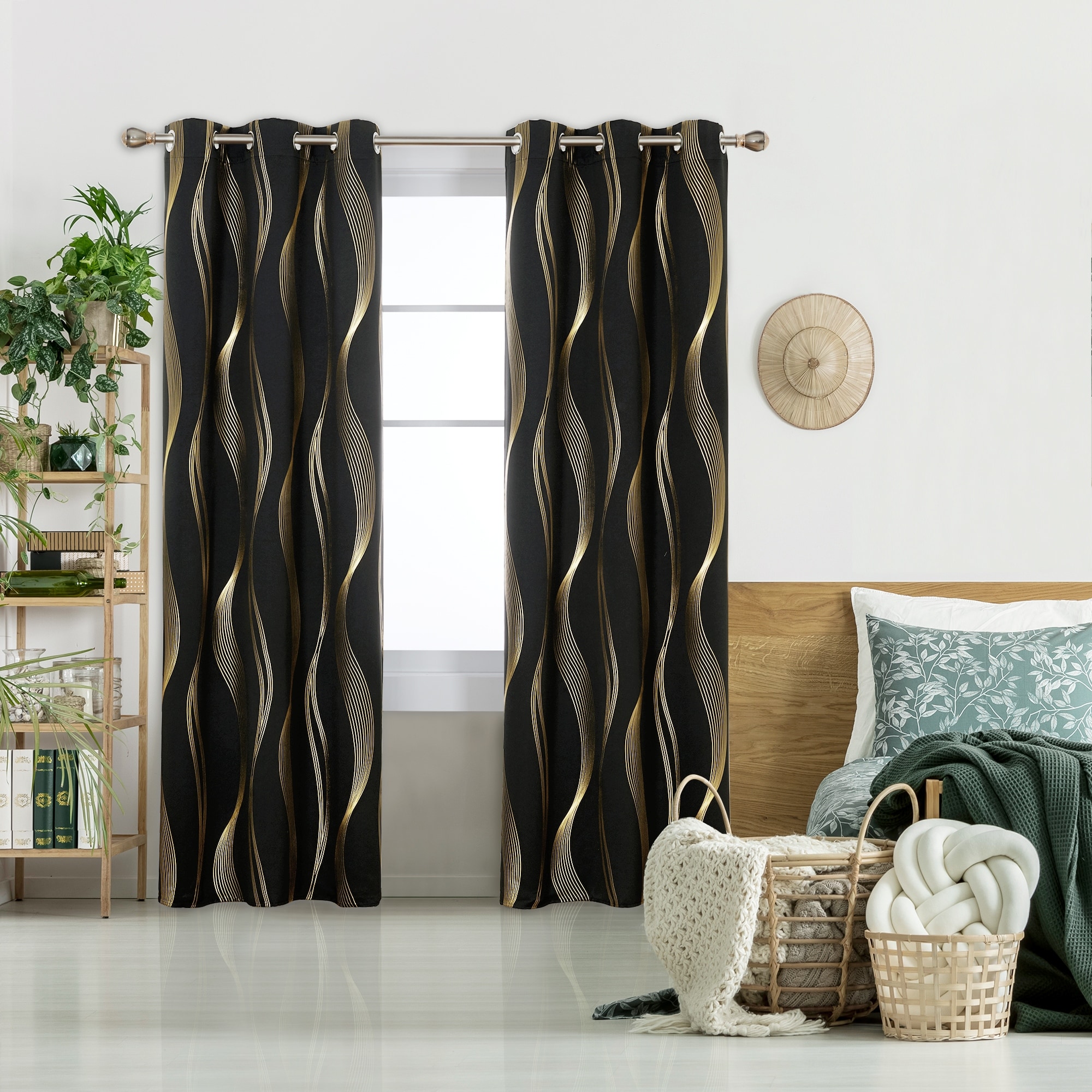 Deconovo Gold Wave 42 Width Curtain (2 Panel)