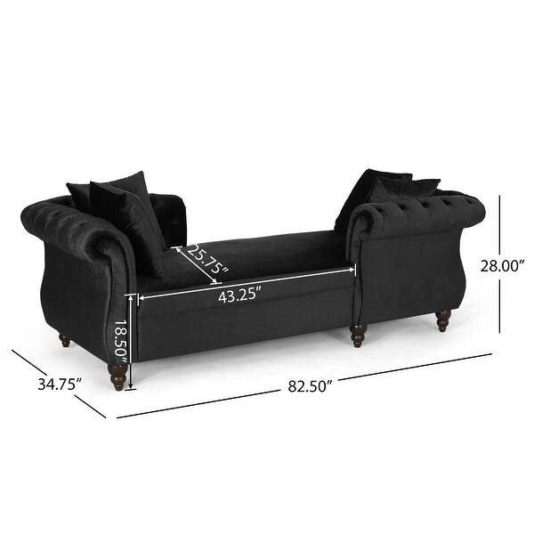 dimension image slide 3 of 4, Houck Modern Glam Tufted Velvet Tete-a-Tete Chaise Lounge with Accent Pillows by Christopher Knight Home