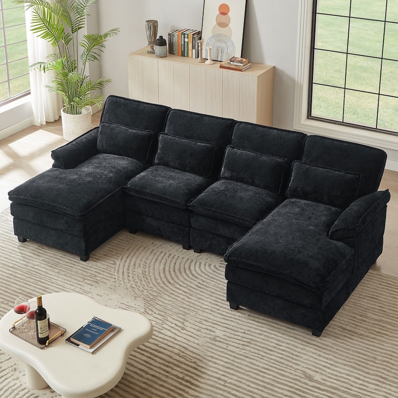 113 Inches Oversized Double Layer Cloud Design U Shaped Sofa with Double Chaise