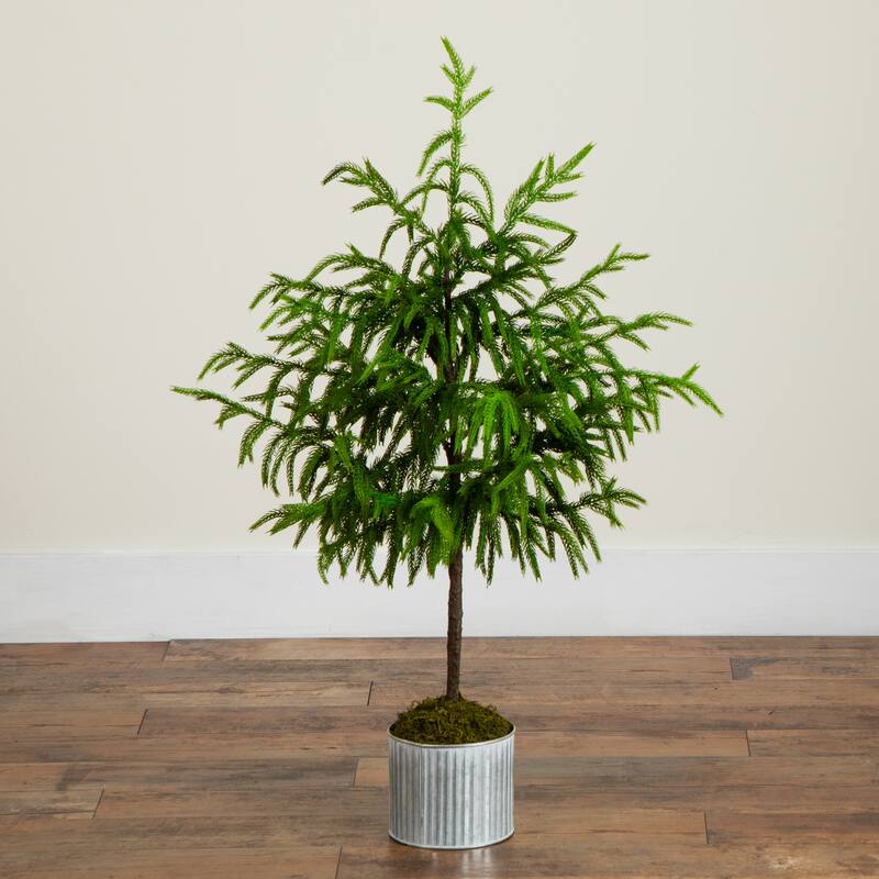 3-ft Artificial Real Touch Norfolk Island Pine in Metal Planter