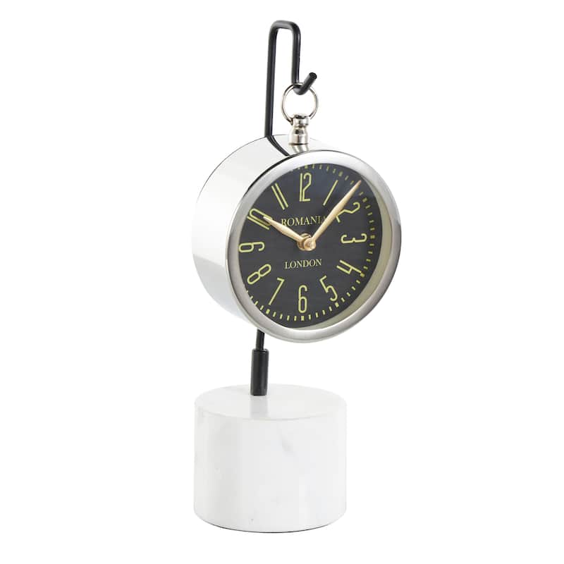 Silver Stainless Steel Suspended Tabletop Clock with Black and White Stand