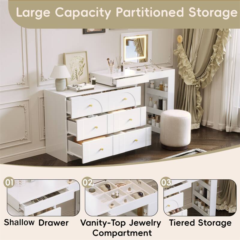 Makeup Vanity Desk with Mirror,Lights,Flip-Top Tabletop and Drawers