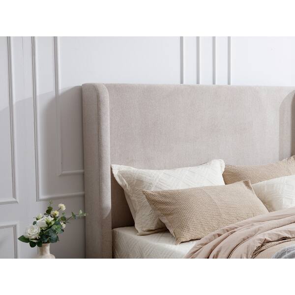 slide 2 of 8, Wingback Headboard Bed Frame with Wooden Slats, 54" Tall Brown - King