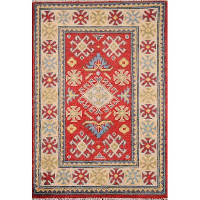 Traditional Red Kazak Foyer Rug Hand-Knotted Wool Carpet - 2'0" x 3'0"