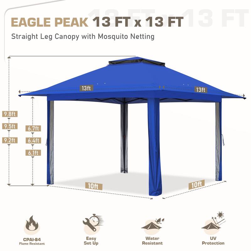 EAGLE PEAK 13x13 Pop Up Gazebo with Mosquito Netting, Easy Up Screened Canopy for Patio and Backyard, Easy Set-up Outdoor Gazebo