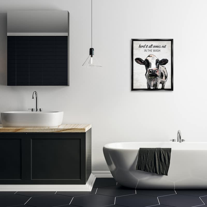 Stupell Farm Animal Laundry Pun Framed Floater Canvas Wall Art Design By Lettered and Lined