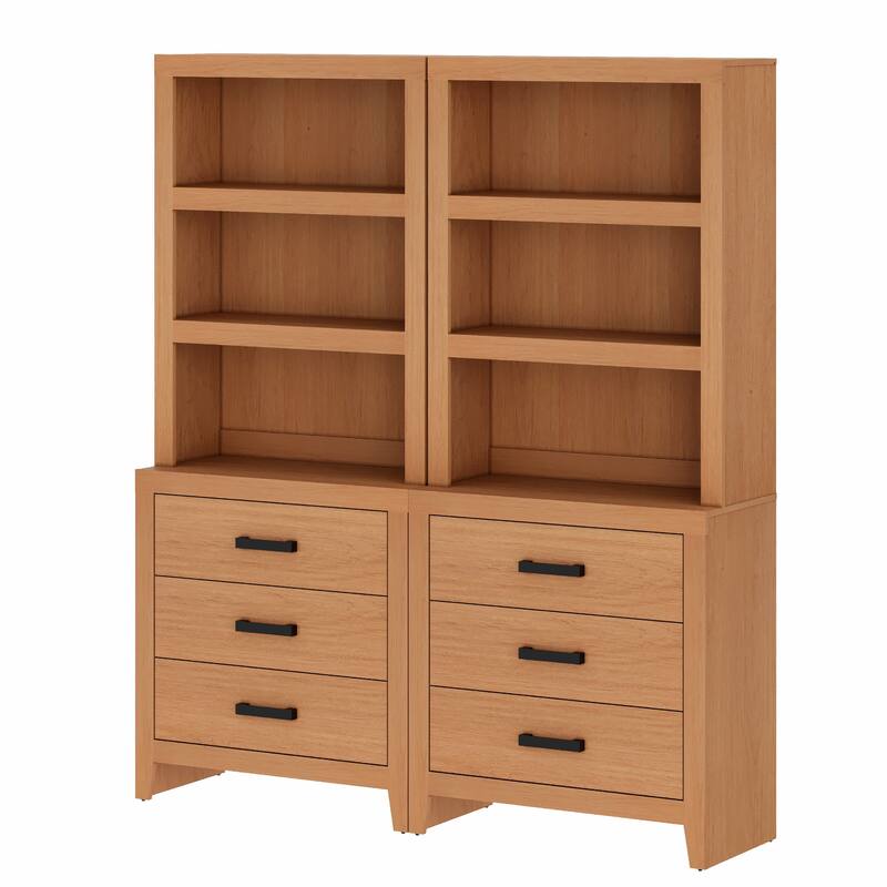 3-Tier Bookshelf with 3 Large Drawers, 74" Tall Farmhouse Bookcase with Wide Metal Handles, for Living Room, Office, Library