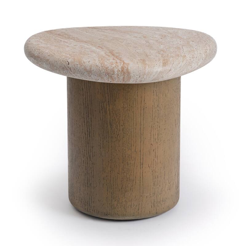 Studio London Nesting Table with Travertine Effect Concrete Top and Faux Wood
