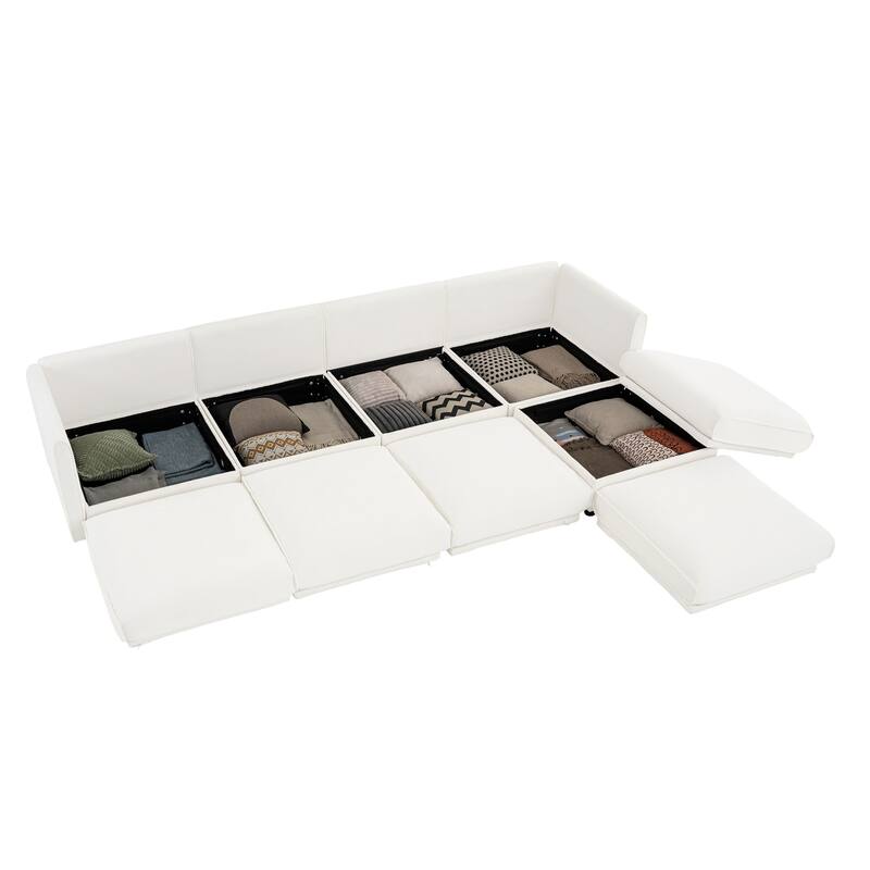 142.5" Chenille Upholstered L-Shaped Modular Sectional Sofa with Storage Seat, DIY Combination
