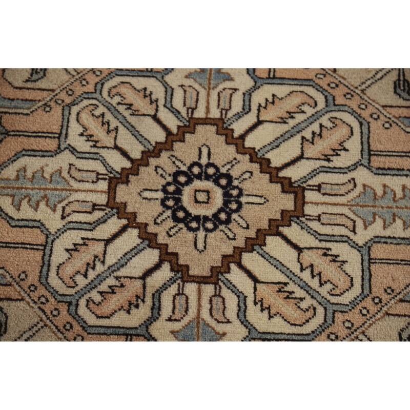 Hand Knotted Oriental 100% Wool Carpet Traditional Medallion Beige & Ivories Heriz (serapi) Area Rug - 9' 7'' X 6' 5''