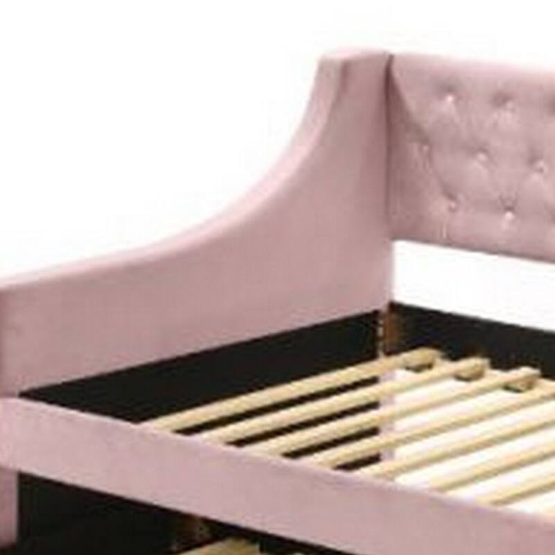 Twin Daybed with Sloped Track Arms and Trundle, Pink
