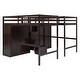 preview thumbnail 3 of 7, Espresso Double Twin Size Solid Pine Wood Loft Bed with 2 Wardrobes and Storage Staircase, Full-Length Guardrail