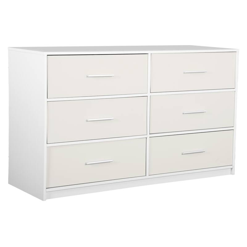 Modern Minimalist 6-Drawer Dresser with Large Fabric Drawers - White
