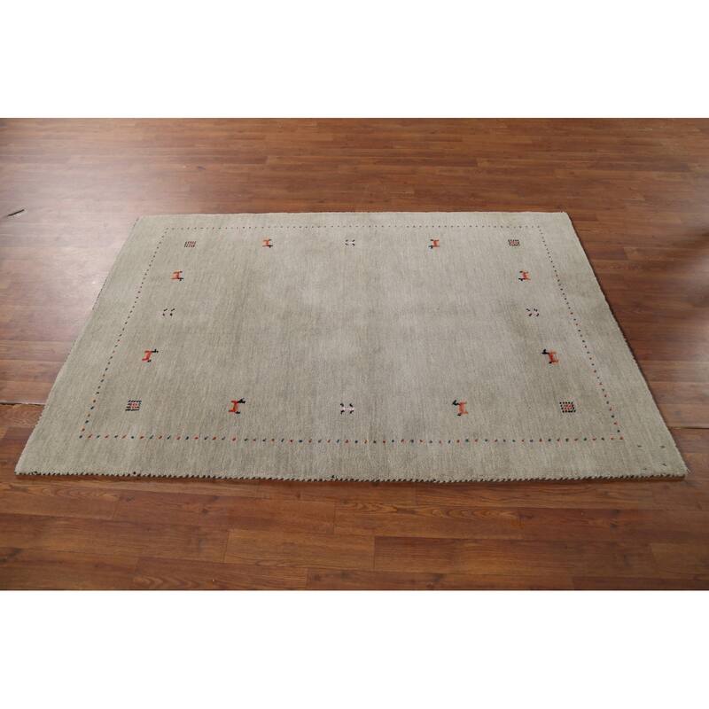Gabbeh Indian Accent Rug Handmade Oriental Beige Wool Carpet - 3'11"x 5'9"